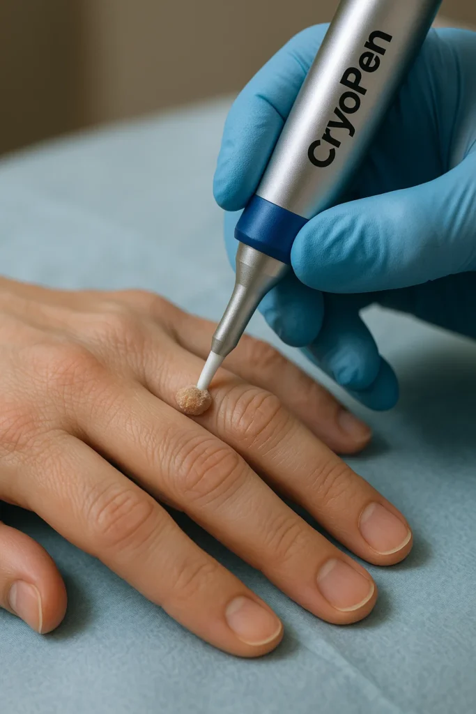 example of cryopen wart removal Birchfield treatment on a persons finger