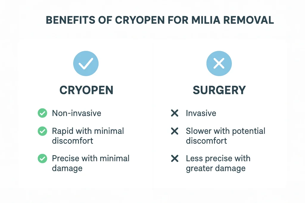 Benefits of cryopen for milia removal Birchfield compared to surgical treatments.