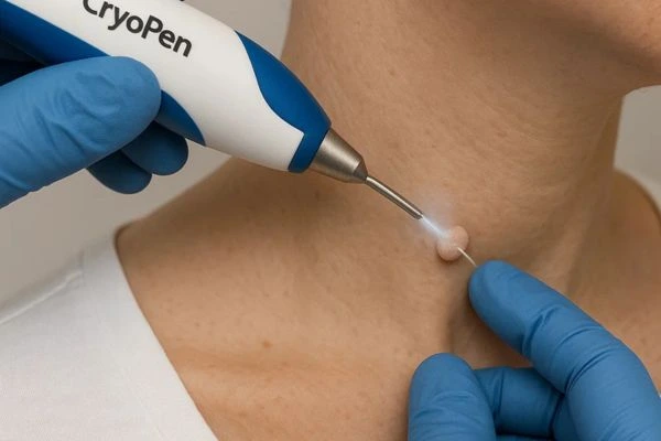 Person receiving Cryotherapy skin tag removal Birchfield